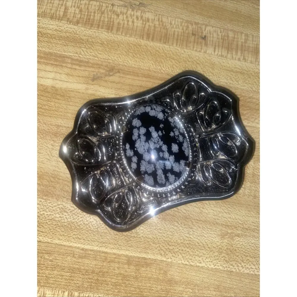 Black Gray Oval Cabochon Centerpiece Silver Tone Western Rodeo Belt Buckle